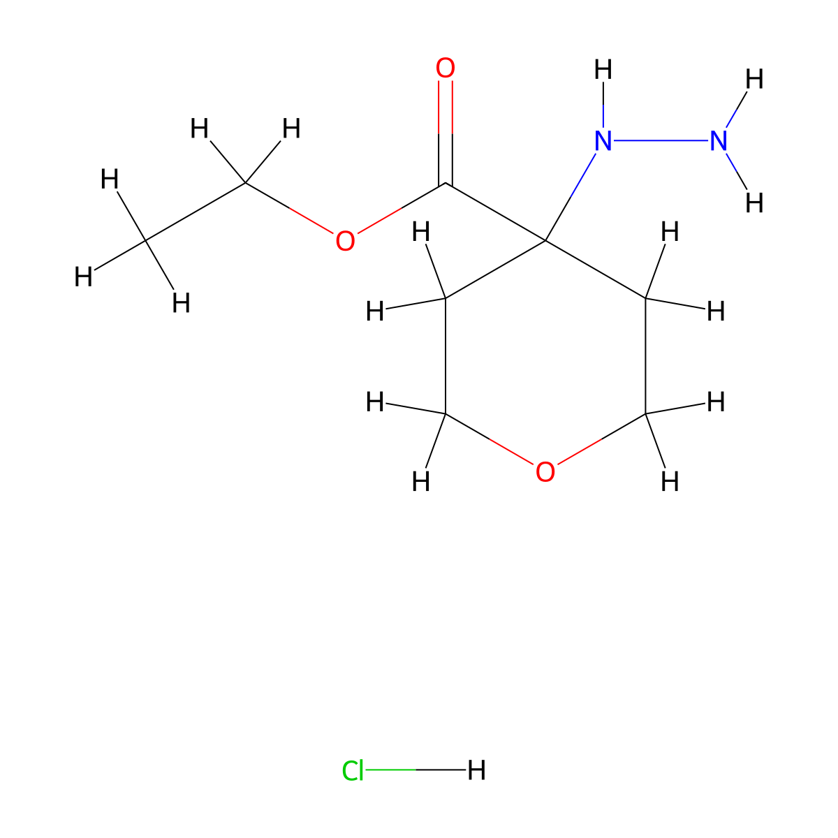 Ethyl4-hydrazinyloxane-4-carboxylatehydrochloride molecular structure, CAS 2551117-77-0