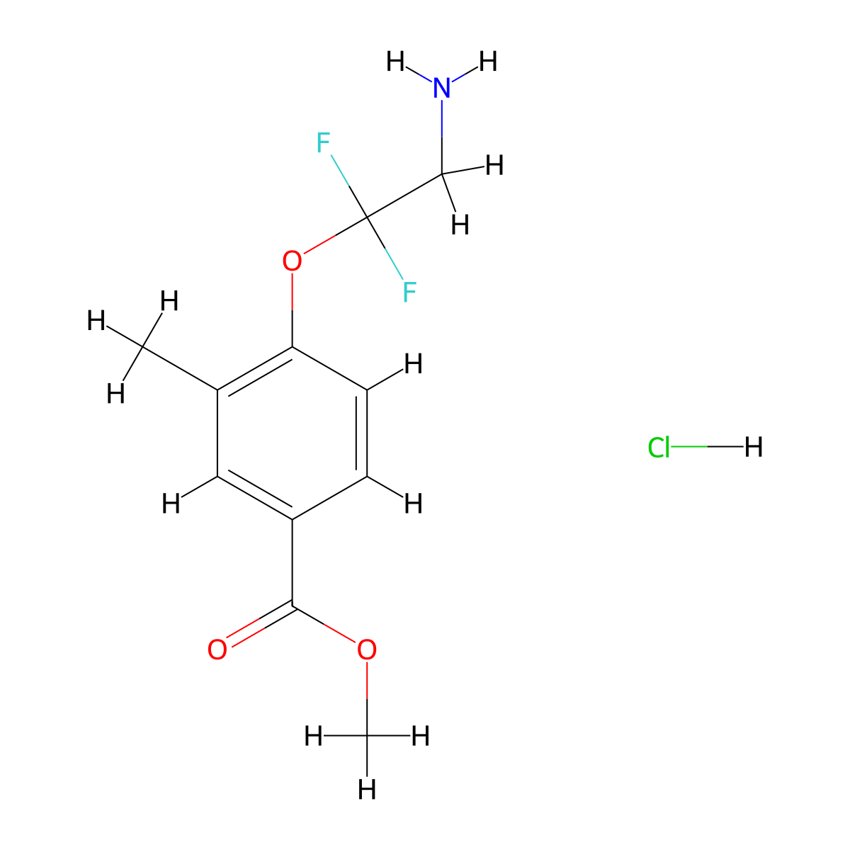 Methyl 4-(2-amino-1,1-difluoroethoxy)-3-methylbenzoate hydrochloride molecular structure, CAS 2551117-93-0