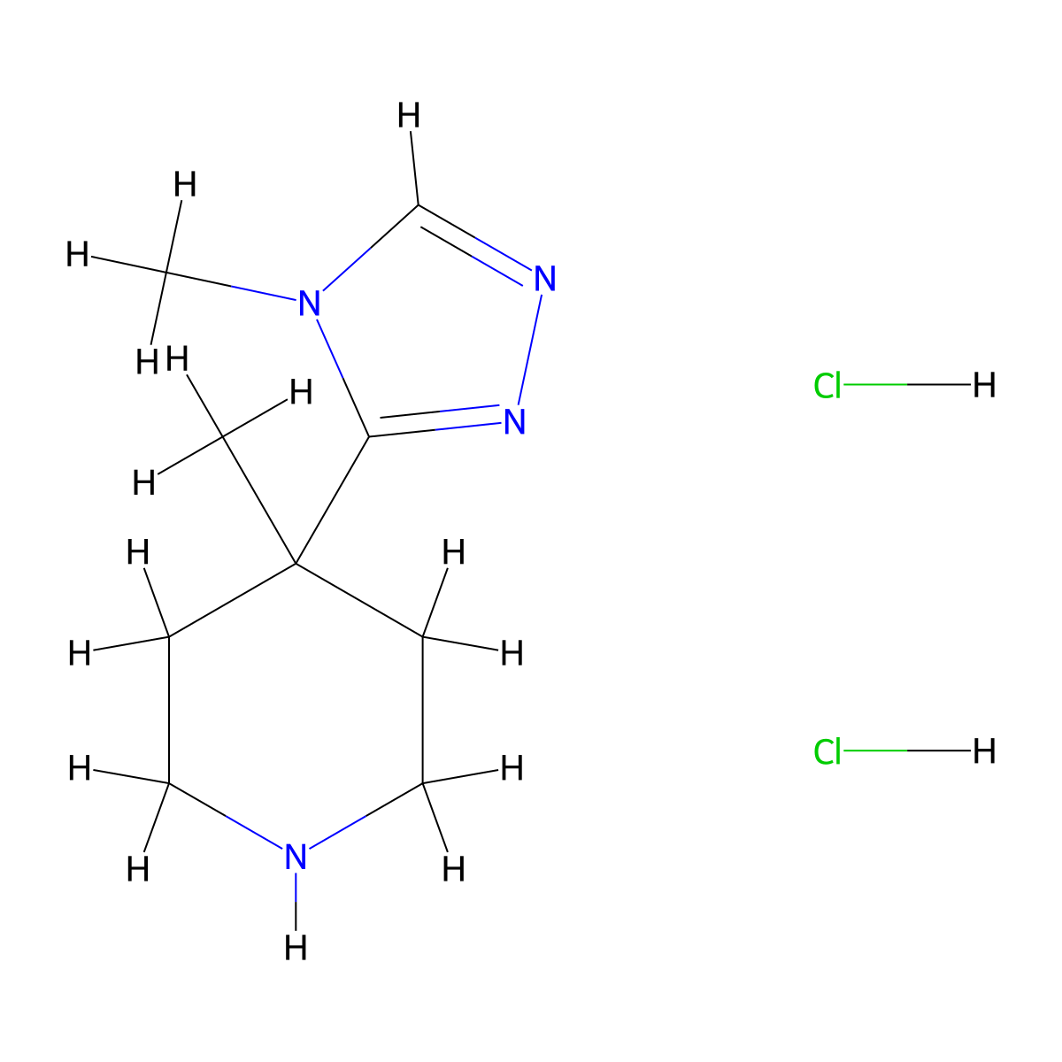 4-methyl-4-(4-methyl-4H-1,2,4-triazol-3-yl)piperidine dihydrochloride molecular structure, CAS 2551118-02-4