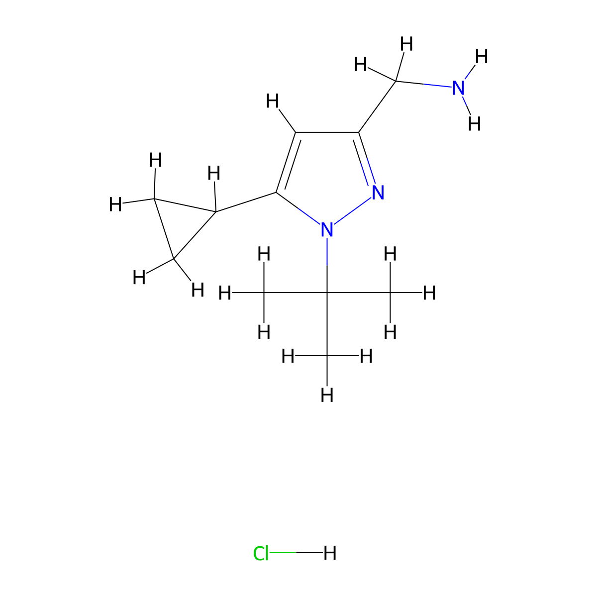1-(1-tert-butyl-5-cyclopropyl-1H-pyrazol-3-yl)methanamine hydrochloride molecular structure, CAS 2551118-04-6