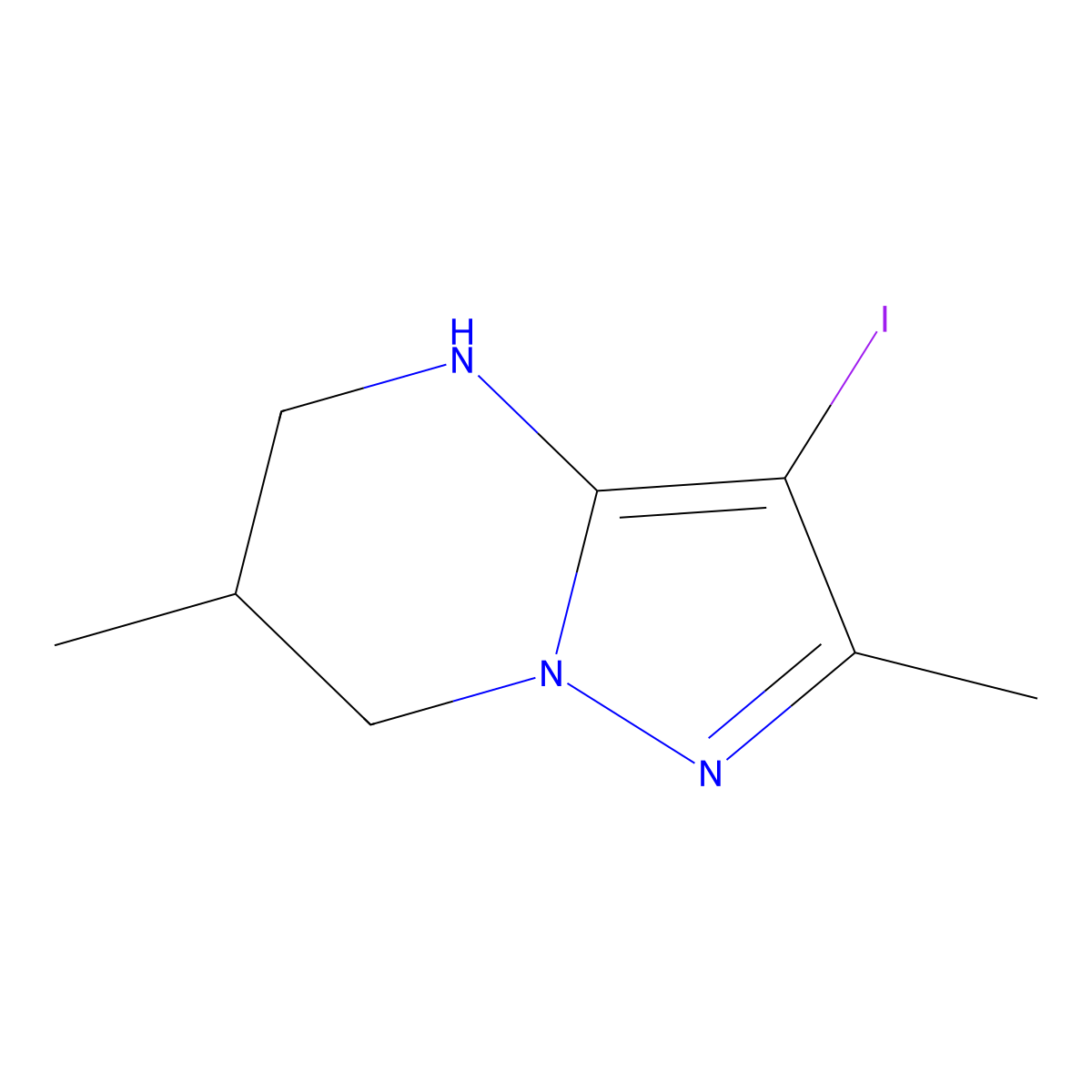 3-iodo-2,6-dimethyl-4H,5H,6H,7H-pyrazolo[1,5-a]pyrimidine molecular structure, CAS 2551118-22-8