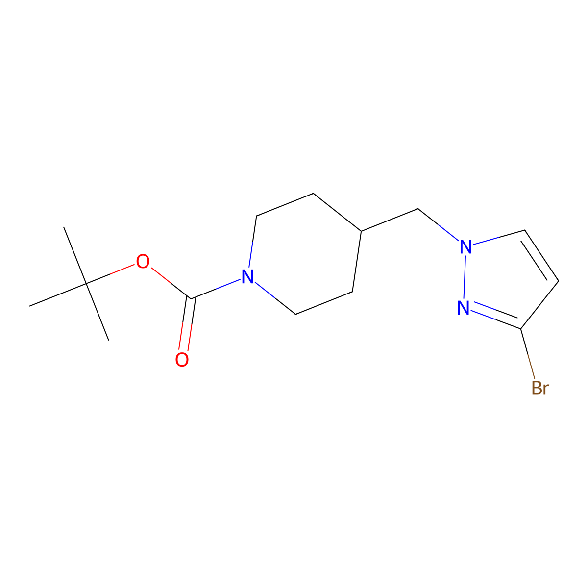 Tert-butyl 4-[(3-bromopyrazol-1-yl)methyl]piperidine-1-carboxylate molecular structure, CAS 2551118-32-0