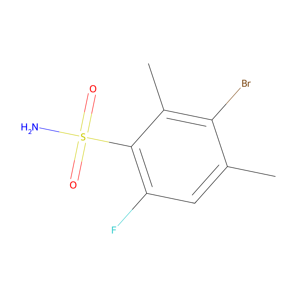 3-Bromo-6-fluoro-2,4-dimethylbenzene-1-sulfonamide molecular structure, CAS 2551118-42-2
