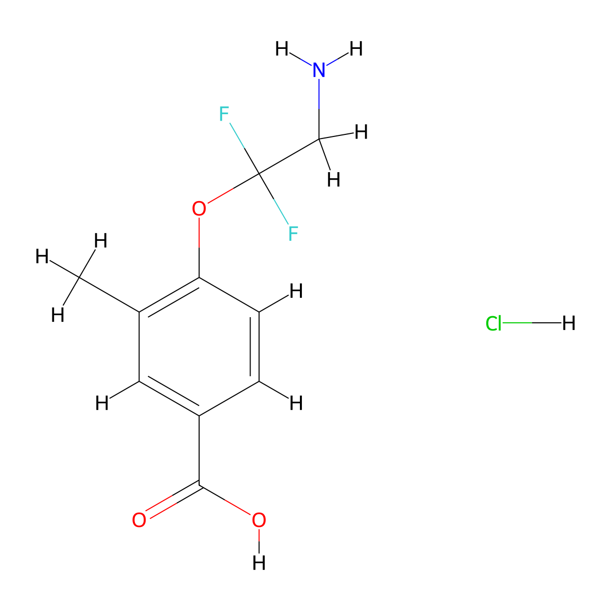 4-(2-Amino-1,1-difluoroethoxy)-3-methylbenzoic acid hydrochloride molecular structure, CAS 2551118-68-2