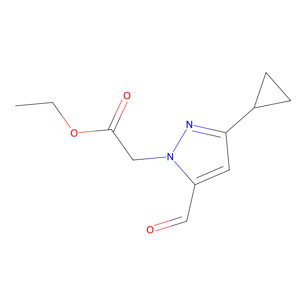 ethyl 2-(3-cyclopropyl-5-formyl-1H-pyrazol-1-yl)acetate molecular structure, CAS 2551118-98-8