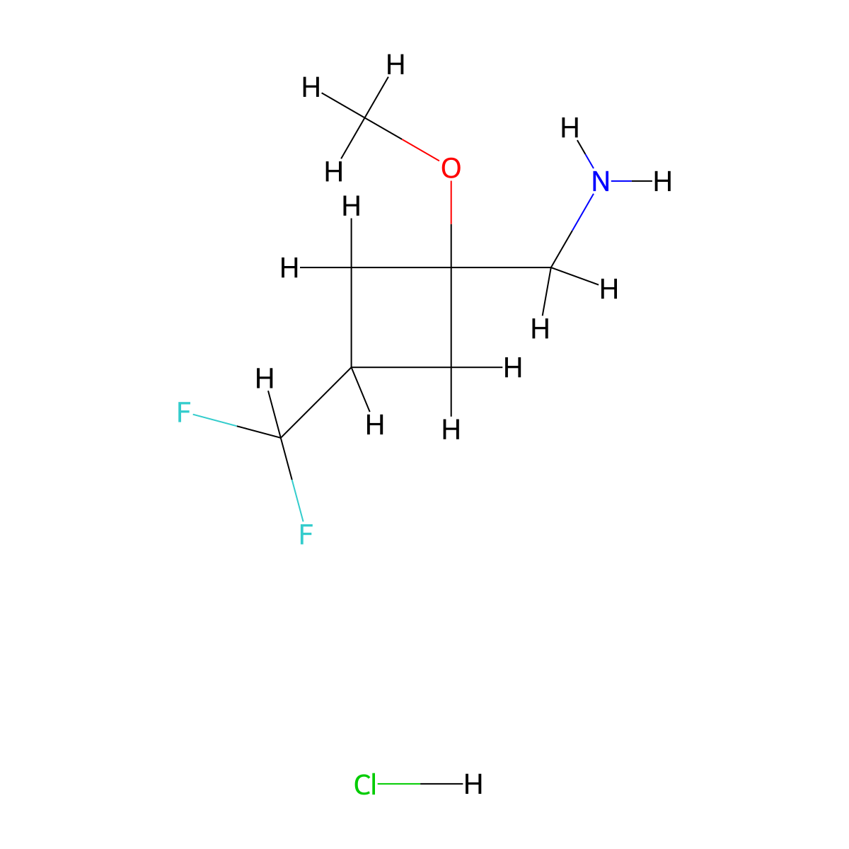 [3-(Difluoromethyl)-1-methoxycyclobutyl]methanamine;hydrochloride molecular structure, CAS 2551119-00-5