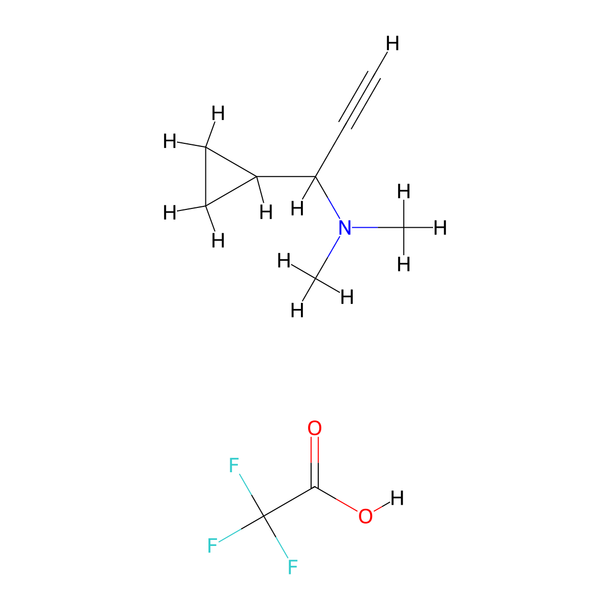 (1-Cyclopropylprop-2-yn-1-yl)dimethylamine; trifluoroacetic acid molecular structure, CAS 2551119-09-4