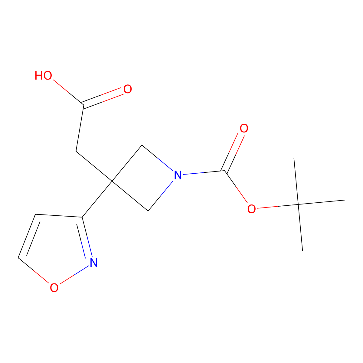 2-{1-[(Tert-butoxy)carbonyl]-3-(1,2-oxazol-3-yl)azetidin-3-yl}aceticacid molecular structure, CAS 2551119-34-5