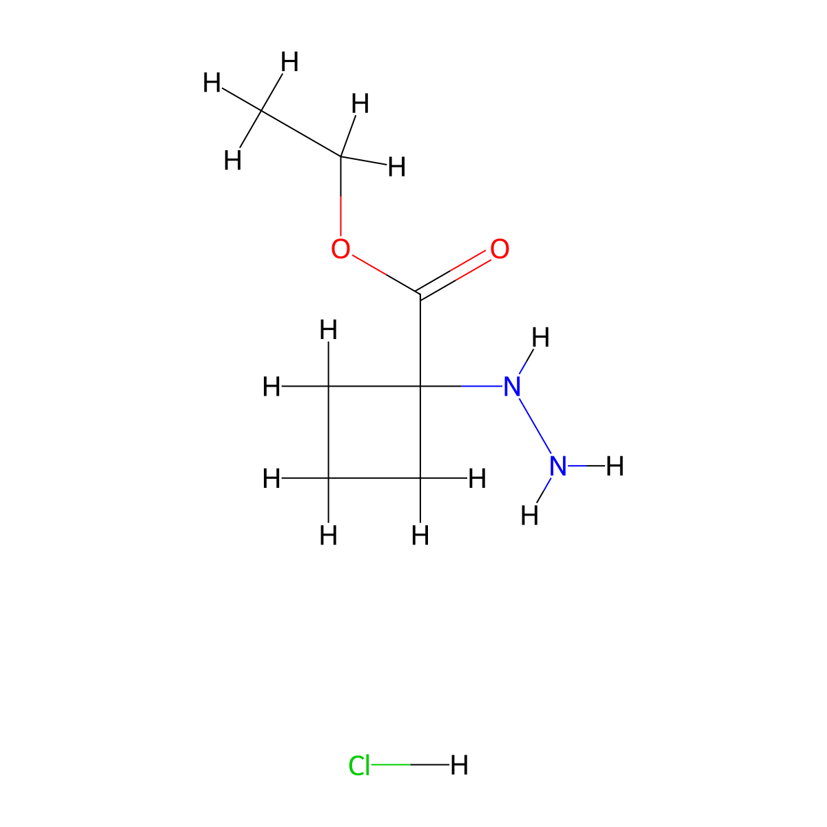 Ethyl 1-hydrazinylcyclobutane-1-carboxylate hydrochloride molecular structure, CAS 2551119-41-4