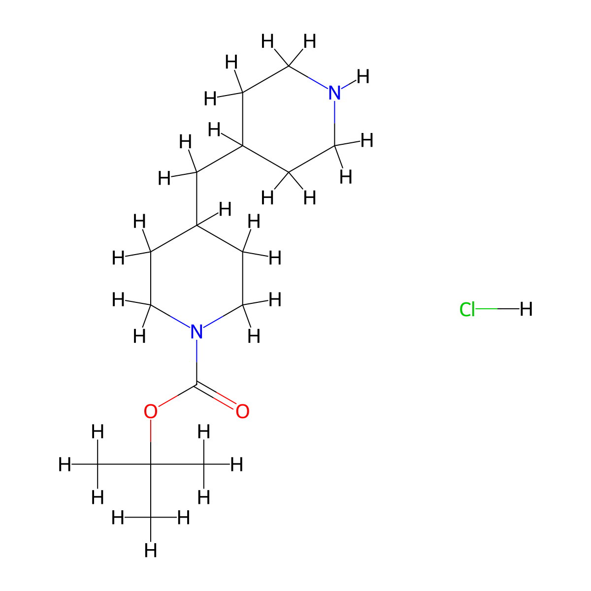 Tert-butyl 4-[(piperidin-4-yl)methyl]piperidine-1-carboxylate hydrochloride molecular structure, CAS 2551119-89-0