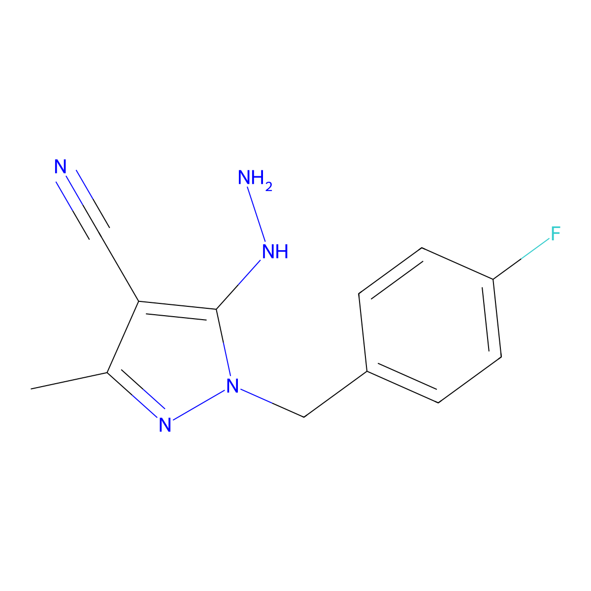 1-[(4-fluorophenyl)methyl]-5-hydrazinyl-3-methyl-1H-pyrazole-4-carbonitrile molecular structure, CAS 2551119-94-7