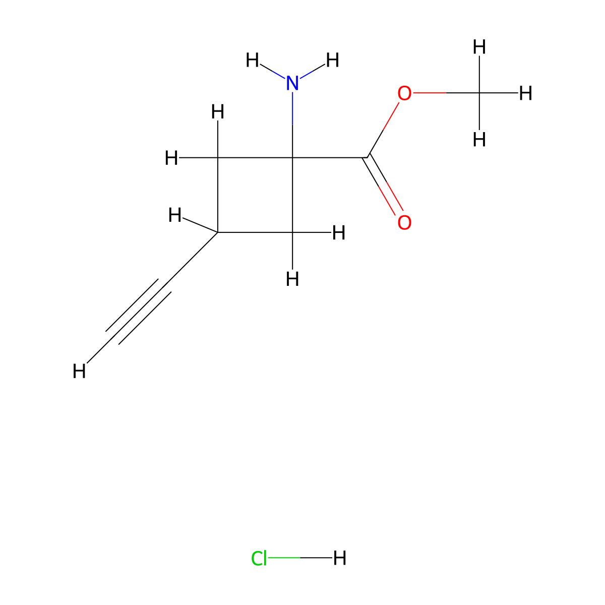 Methyl 1-amino-3-ethynylcyclobutane-1-carboxylate hydrochloride molecular structure, CAS 2551120-00-2