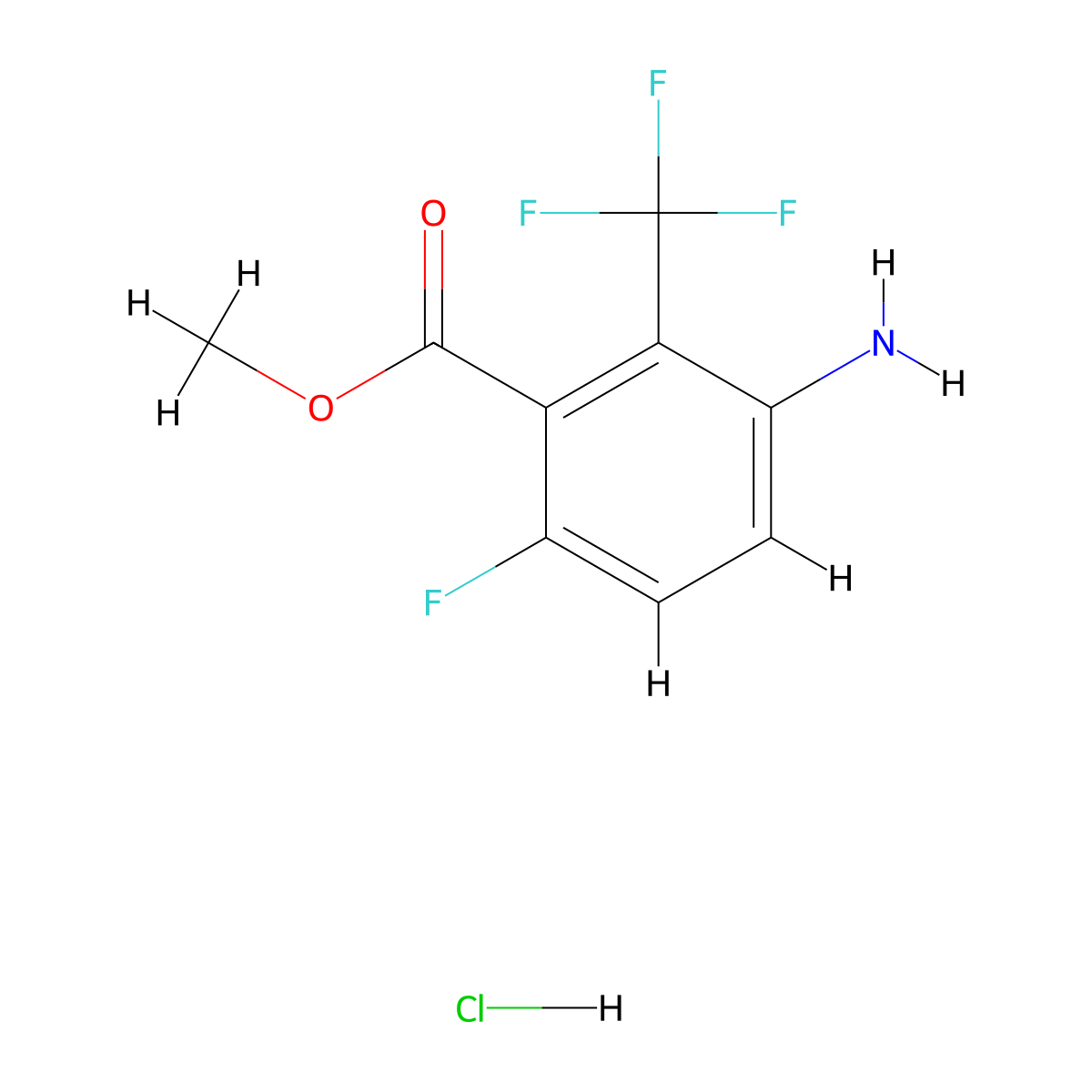 Methyl3-amino-6-fluoro-2-(trifluoromethyl)benzoatehydrochloride molecular structure, CAS 2551120-04-6