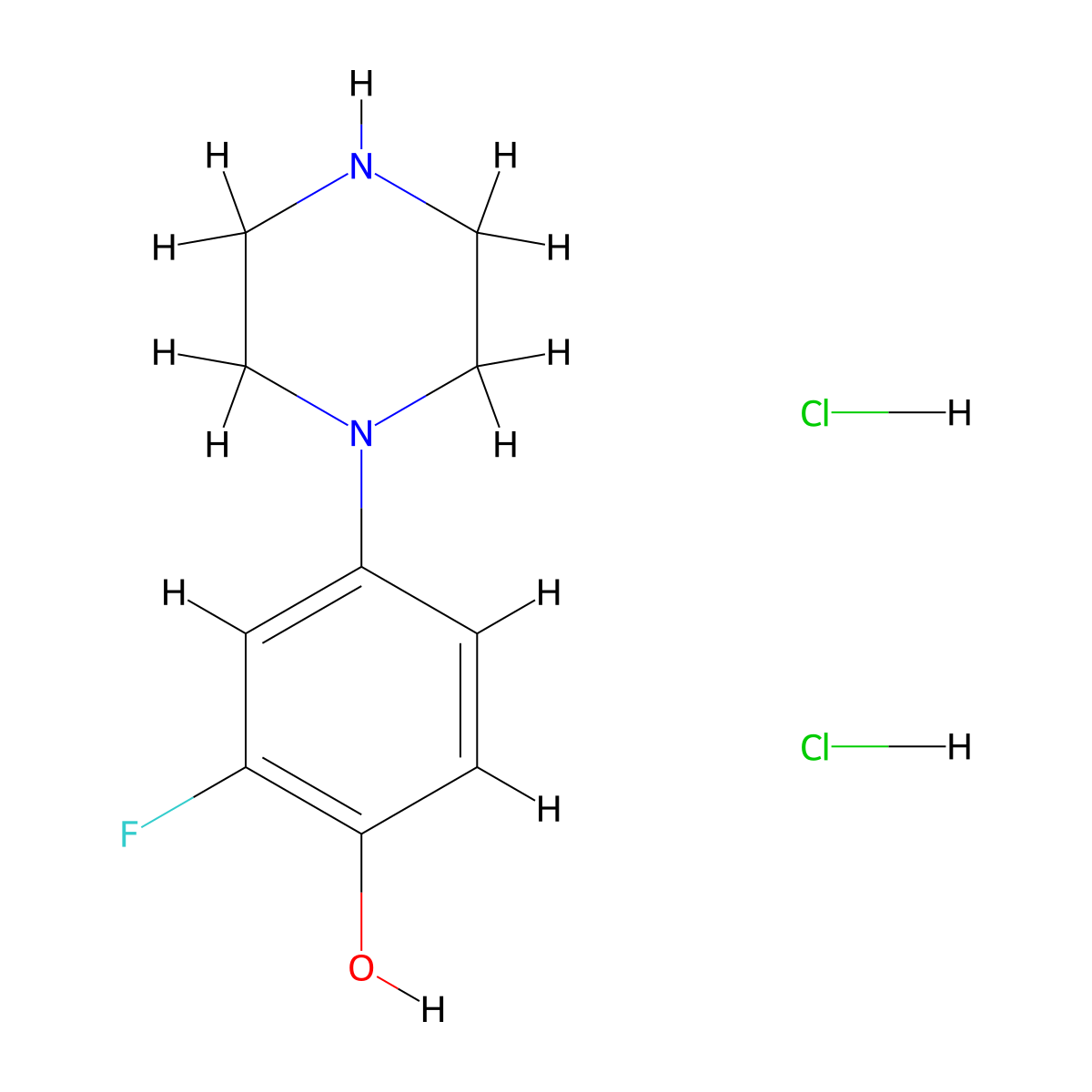 2-Fluoro-4-(piperazin-1-yl)phenol dihydrochloride molecular structure, CAS 2551120-05-7