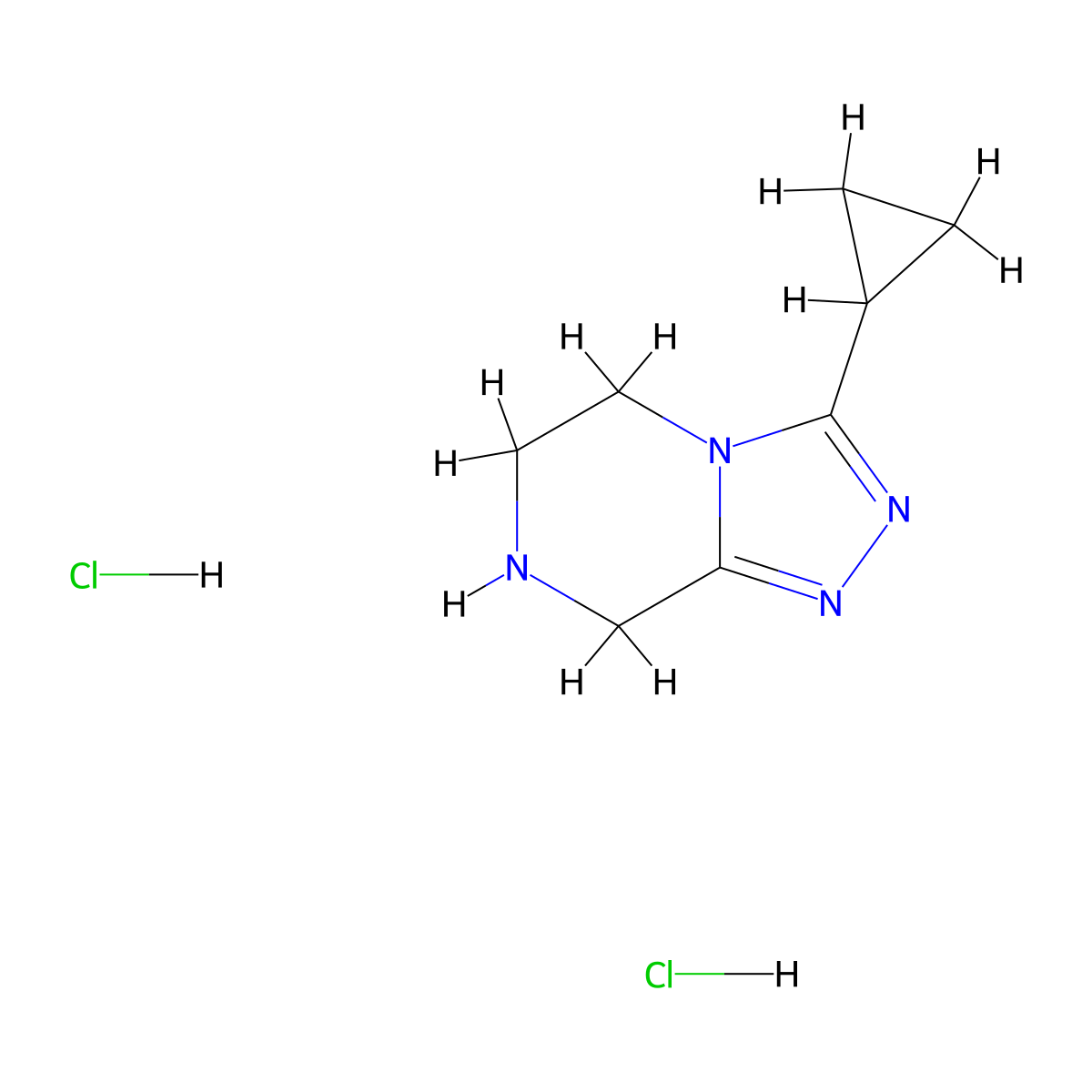 3-cyclopropyl-5H,6H,7H,8H-(1,2,4)triazolo(4,3-a)pyrazine dihydrochloride molecular structure, CAS 2551120-25-1
