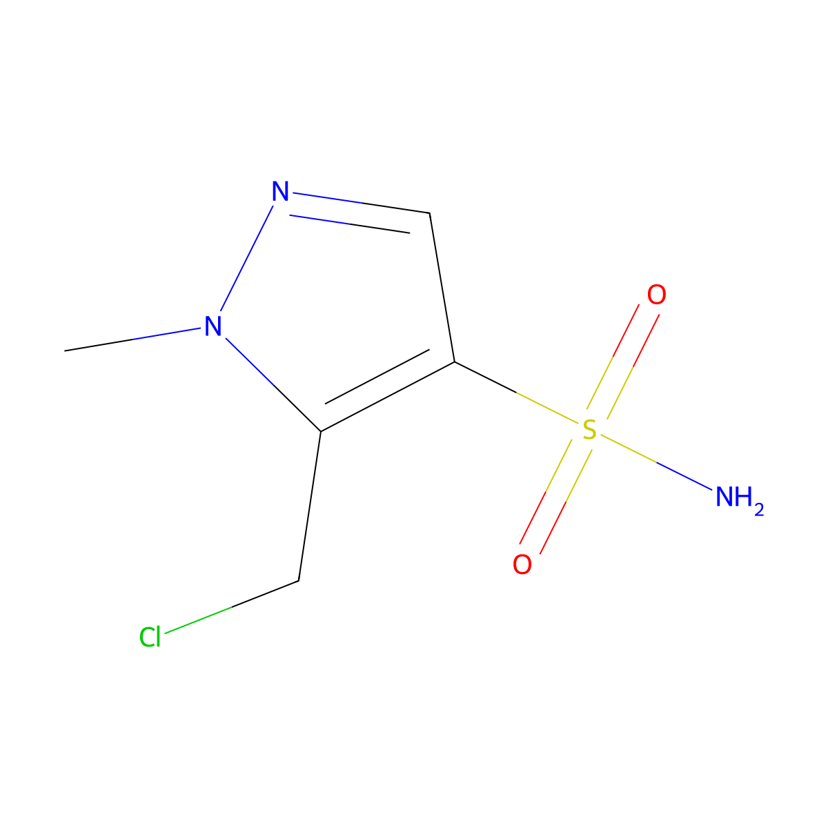 5-(chloromethyl)-1-methyl-1H-pyrazole-4-sulfonamide molecular structure, CAS 2551120-29-5