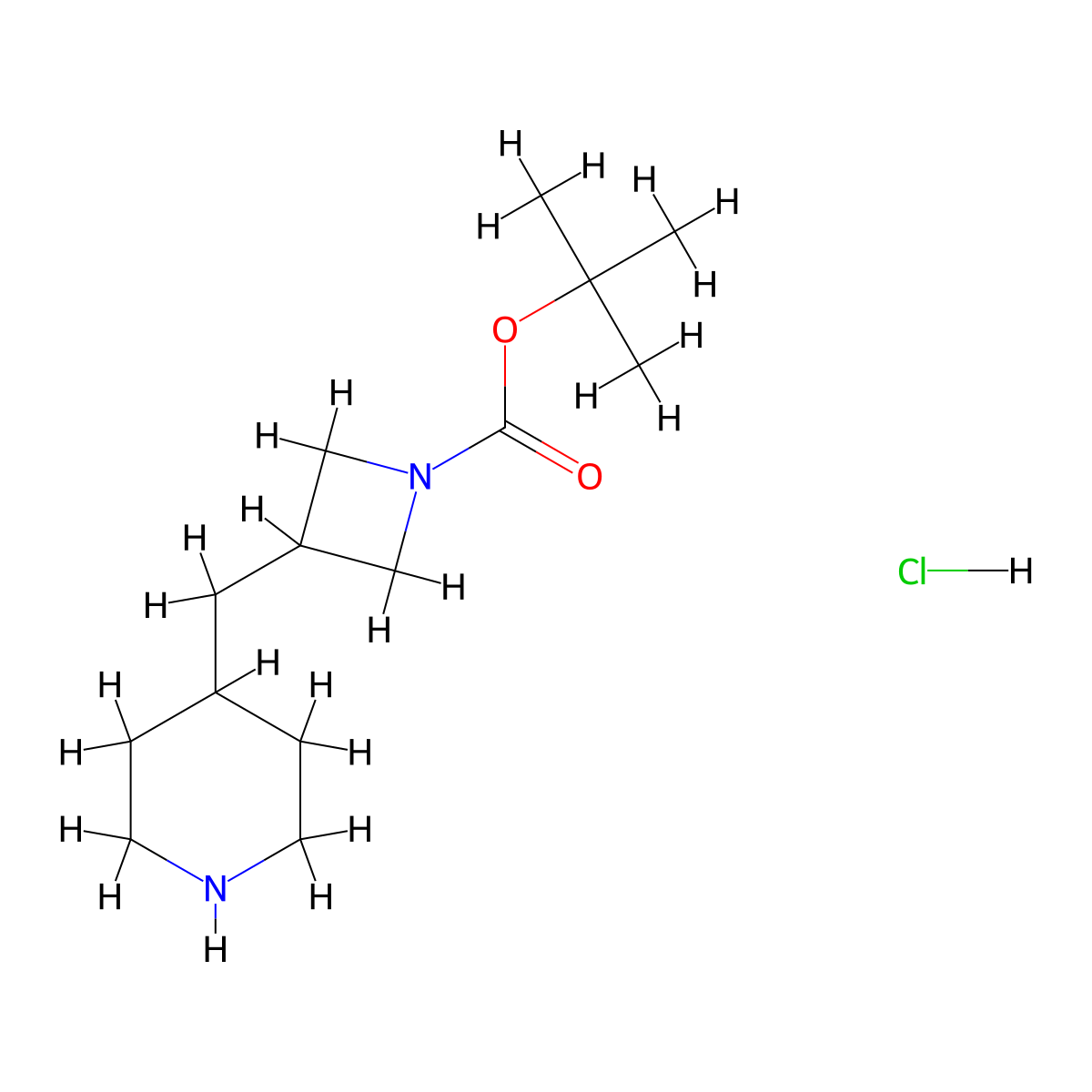 Tert-butyl 3-((piperidin-4-yl)methyl)azetidine-1-carboxylate hydrochloride molecular structure, CAS 2551120-53-5