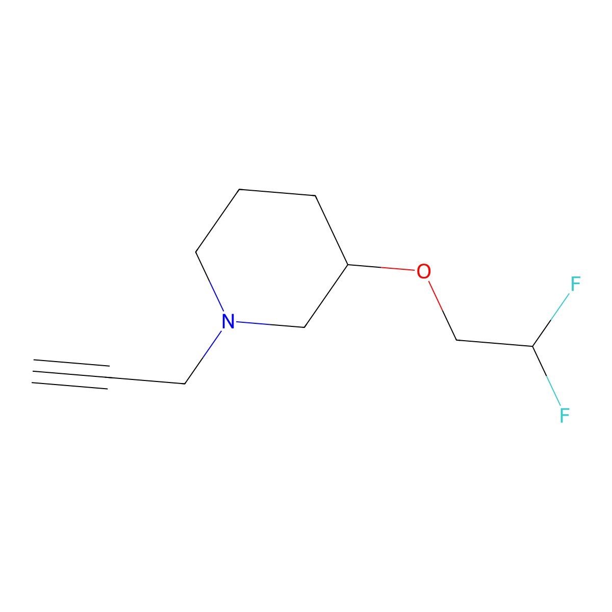 3-(2,2-Difluoroethoxy)-1-(prop-2-yn-1-yl)piperidine molecular structure, CAS 2551120-74-0