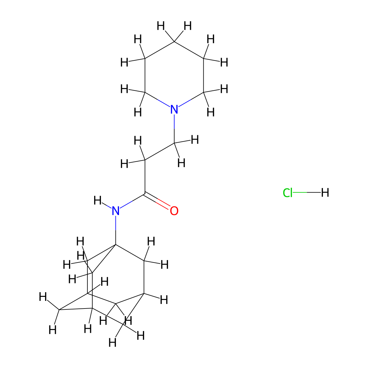 1-Piperidinepropionamide, N-1-adamantyl-, monohydrochloride molecular structure, CAS 25517-17-3
