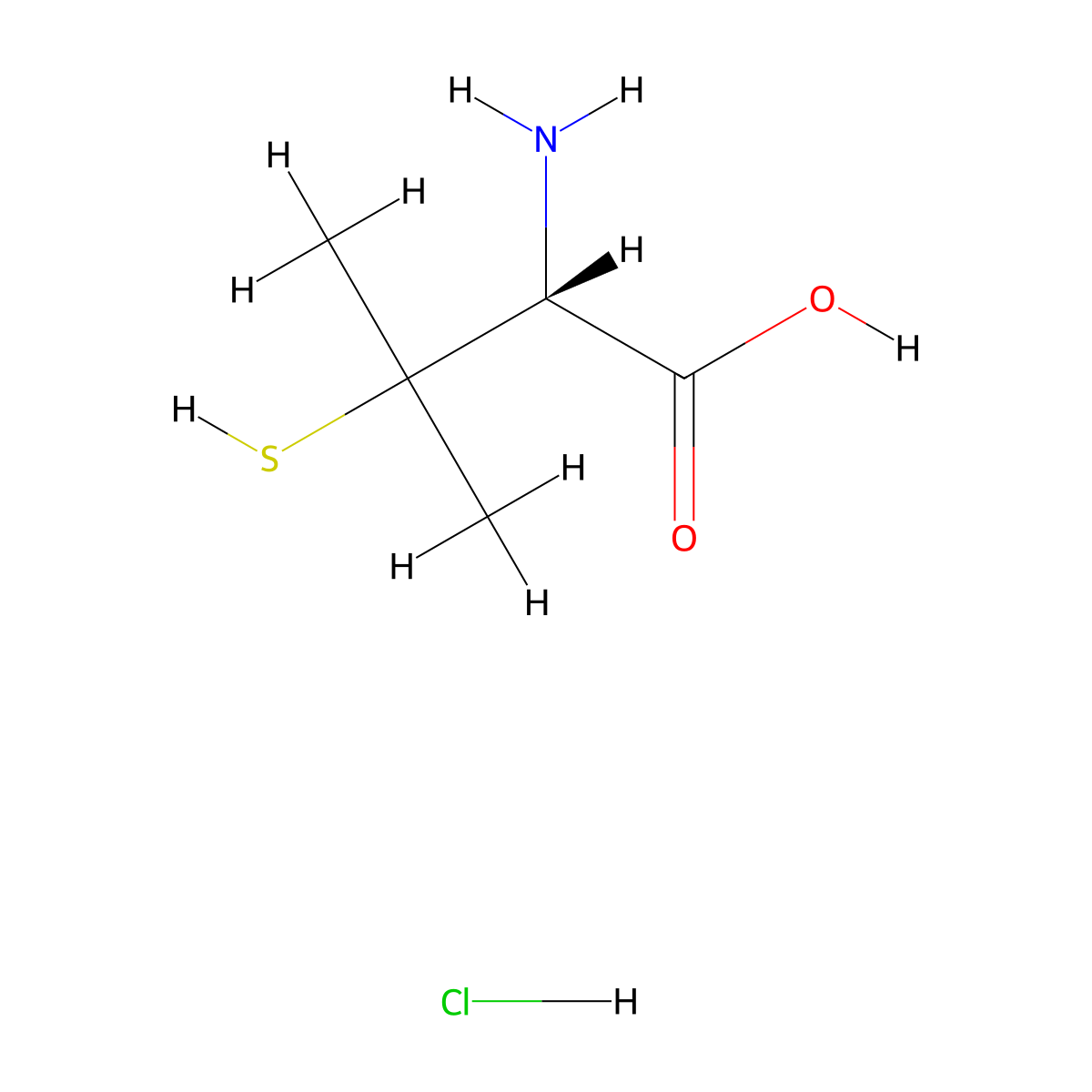 Penicillamine hydrochloride, (+)- molecular structure, CAS 25526-04-9