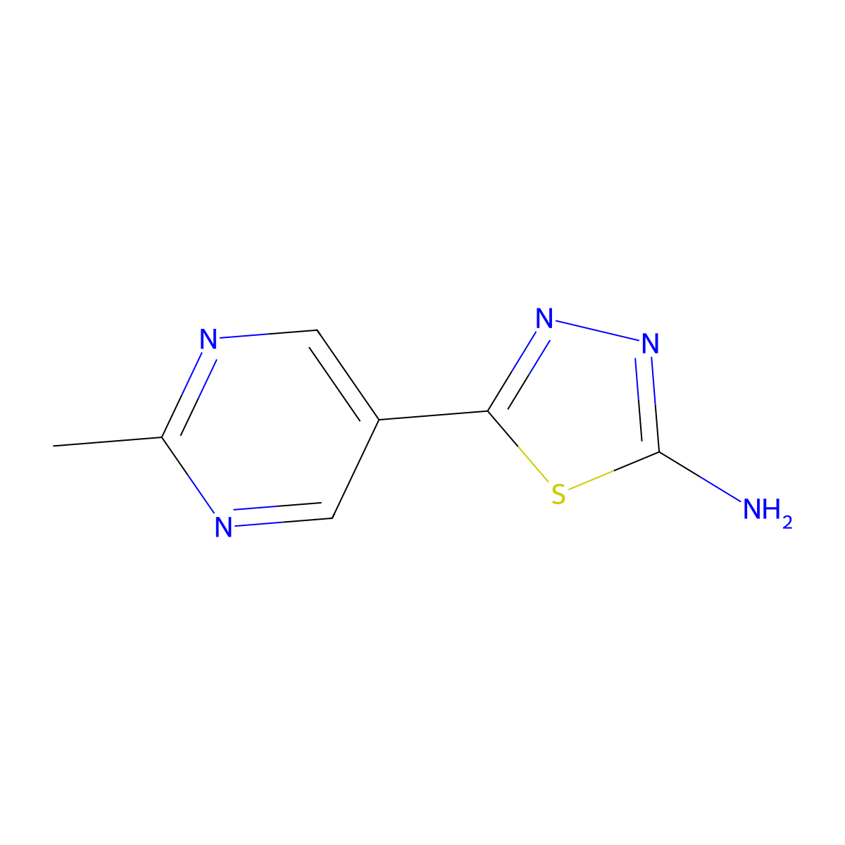 2-Amino-5-(2-methyl-5-pyrimidinyl)-1,3,4-thiadiazole molecular structure, CAS 2553357-10-9