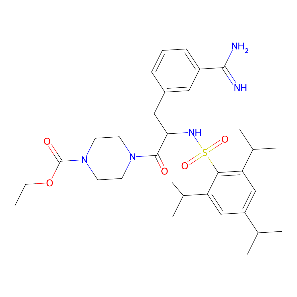 ethyl 4-(3-carbamimidoyl-N-{[2,4,6-tris(1-methylethyl)phenyl]sulfonyl}phenylalanyl)piperazine-1-carboxylate molecular structure, CAS 255374-90-4