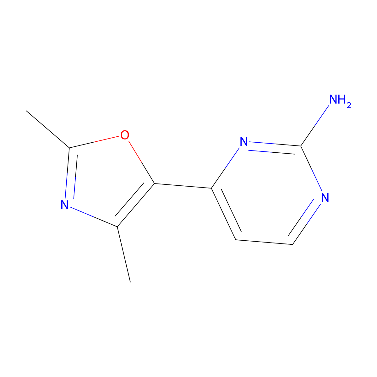 4-(2,4-Dimethyl-1,3-oxazol-5-yl)pyrimidin-2-amine molecular structure, CAS 255377-85-6