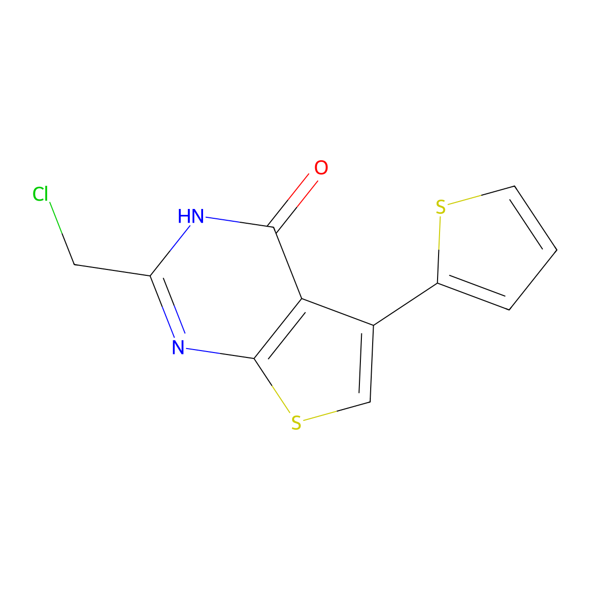2-(chloromethyl)-5-(thiophen-2-yl)-3H,4H-thieno(2,3-d)pyrimidin-4-one molecular structure, CAS 255378-83-7