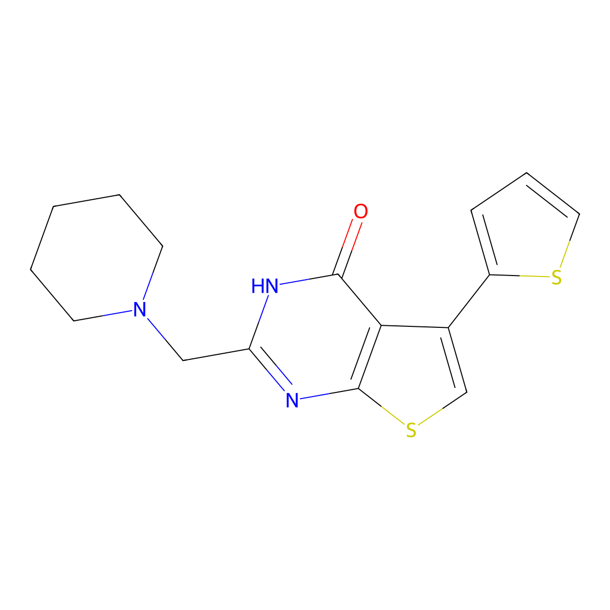 2-(piperidin-1-ylmethyl)-5-(thiophen-2-yl)-3H,4H-thieno[2,3-d]pyrimidin-4-one molecular structure, CAS 255378-91-7