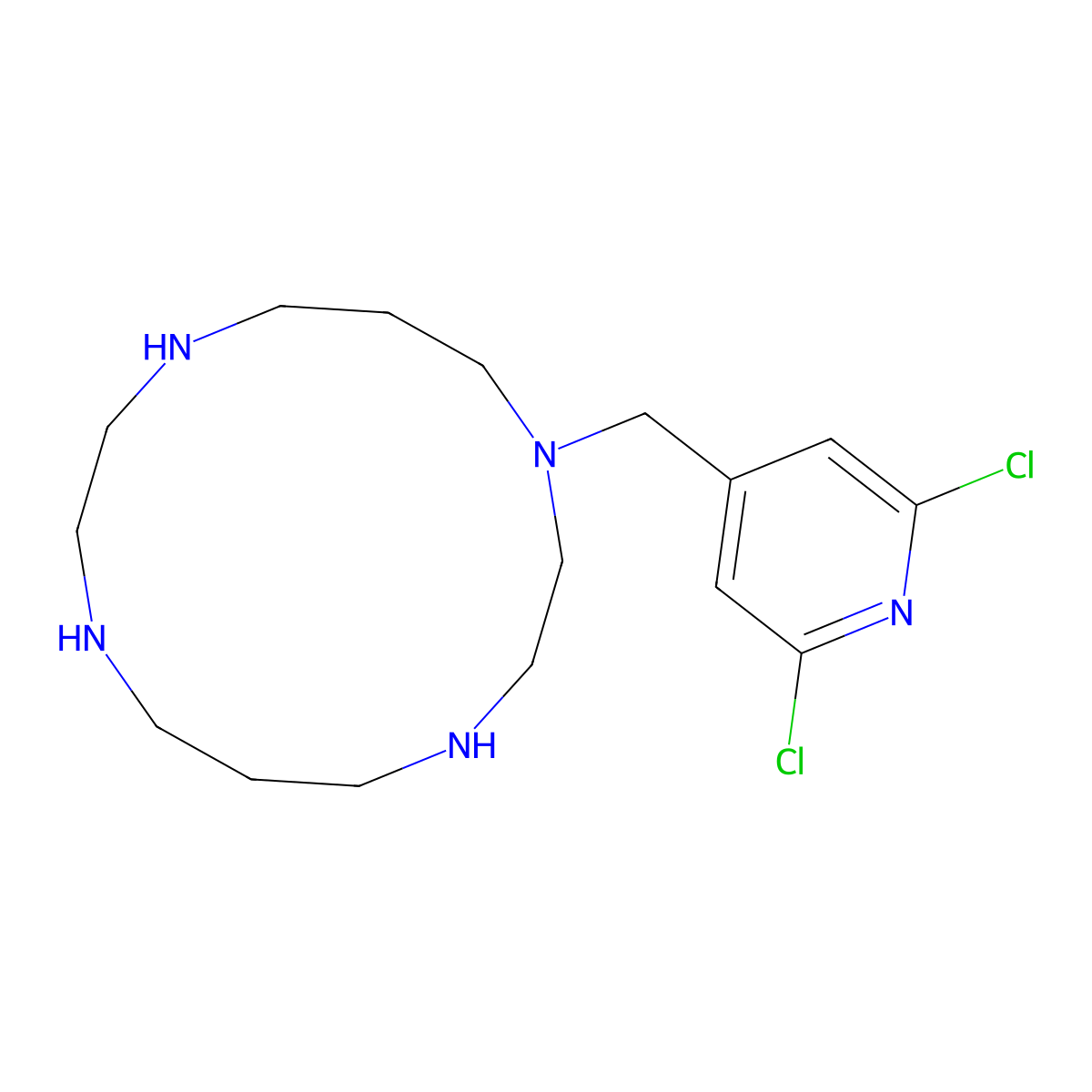 1-((2,6-Dichloropyridin-4-yl)methyl)-1,4,8,11-tetrazacyclotetradecane molecular structure, CAS 255383-10-9