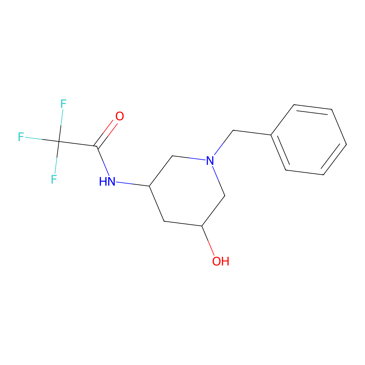 (3S,5R)-N-(1-Benzyl-5-hydroxy-piperidin-3-yl)-2,2,2-trifluoro-acetamide molecular structure, CAS 2554775-98-1