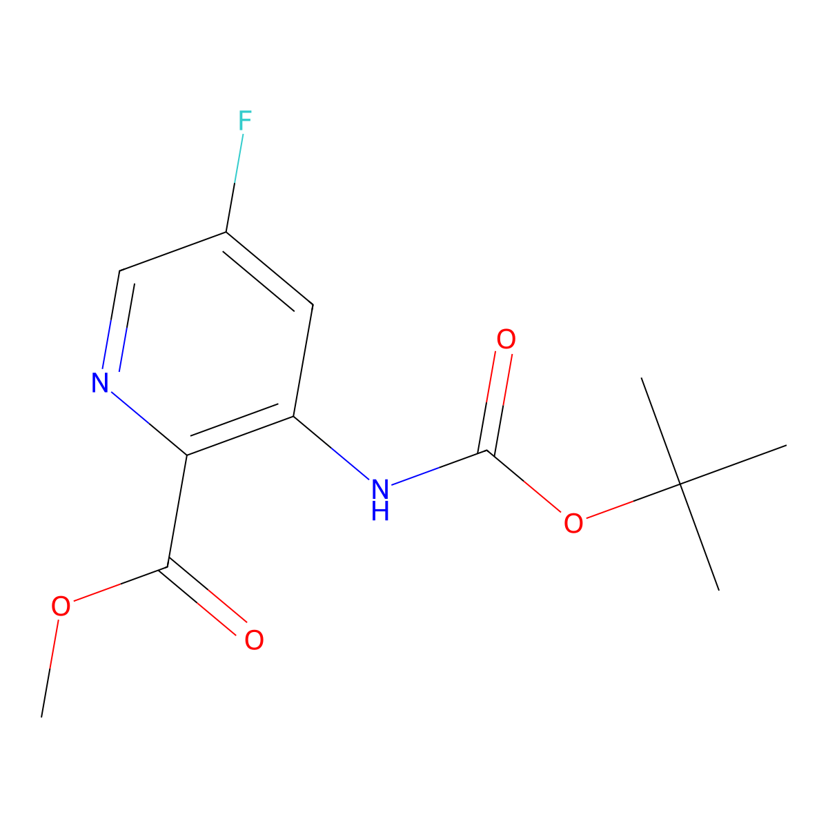 Methyl 3-(tert-butoxycarbonylamino)-5-fluoro-pyridine-2-carboxylate molecular structure, CAS 2555249-77-7