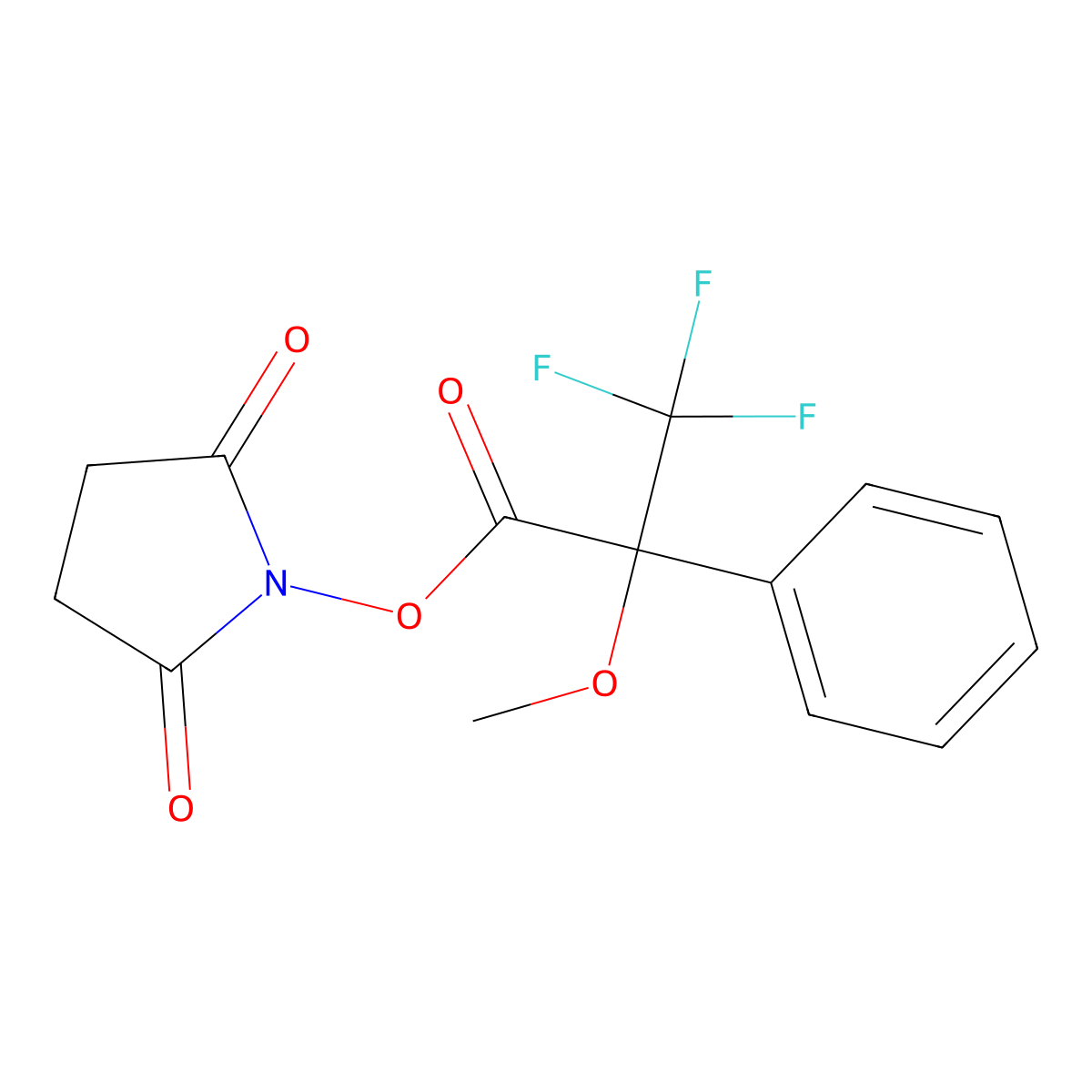 3,3,3-Trifluoro-2-methoxy-2-phenyl-propionic acid 2,5-dioxo-pyrrolidin-1-yl ester molecular structure, CAS 2555249-79-9