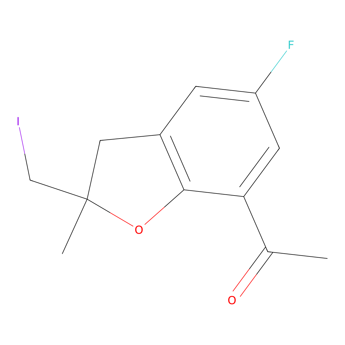 1-[5-Fluoro-2,3-dihydro-2-(iodomethyl)-2-methyl-7-benzofuranyl]ethanone molecular structure, CAS 2556808-05-8