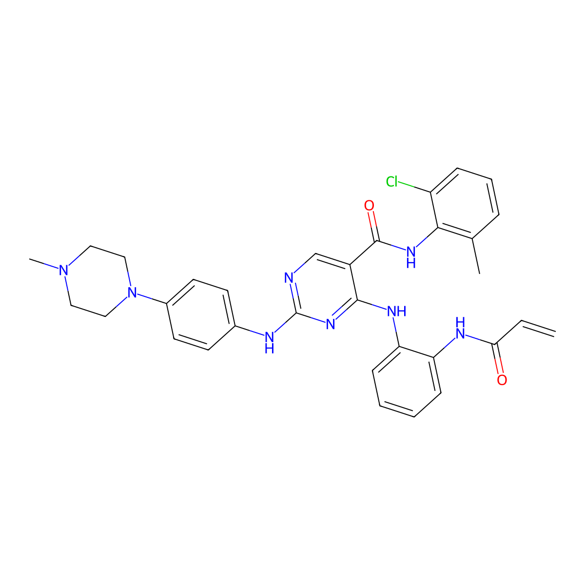 4-((2-Acrylamidophenyl)amino)-N-(2-chloro-6-methylphenyl)-2-((4-(4-methylpiperazin-1-yl)phenyl)amino)pyrimidine-5-carboxamide molecular structure, CAS 2556836-50-9