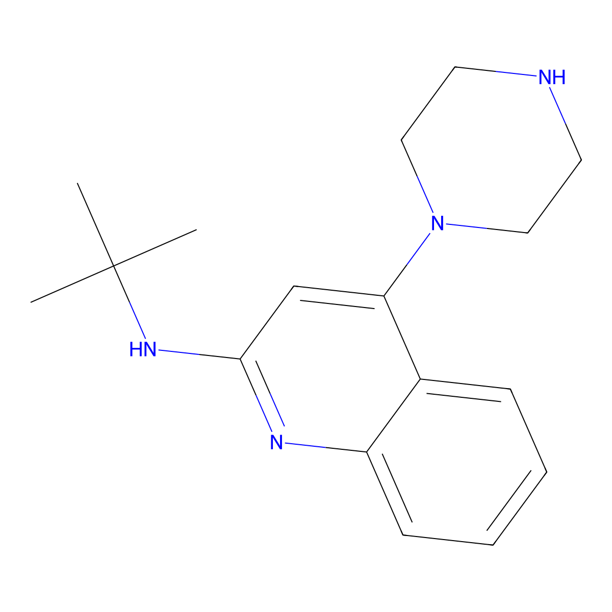 N-tert-butyl-4-(piperazin-1-yl)quinolin-2-amine molecular structure, CAS 2556839-07-5