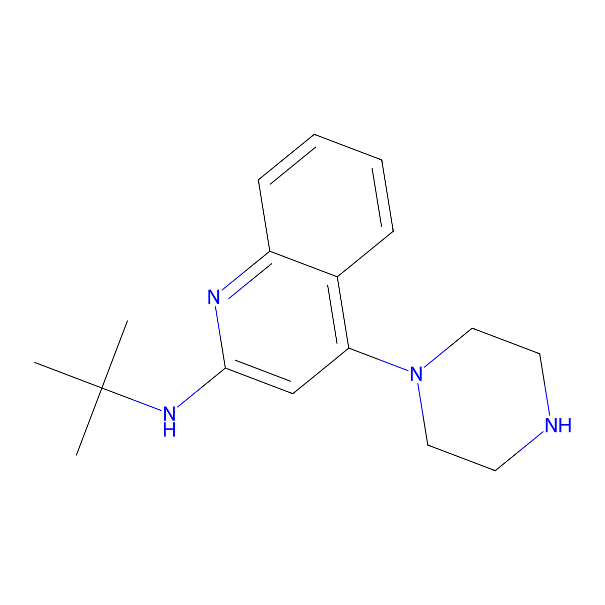 N-tert-butyl-4-(piperazin-1-yl)quinolin-2-amine molecular structure, CAS 2556839-07-5