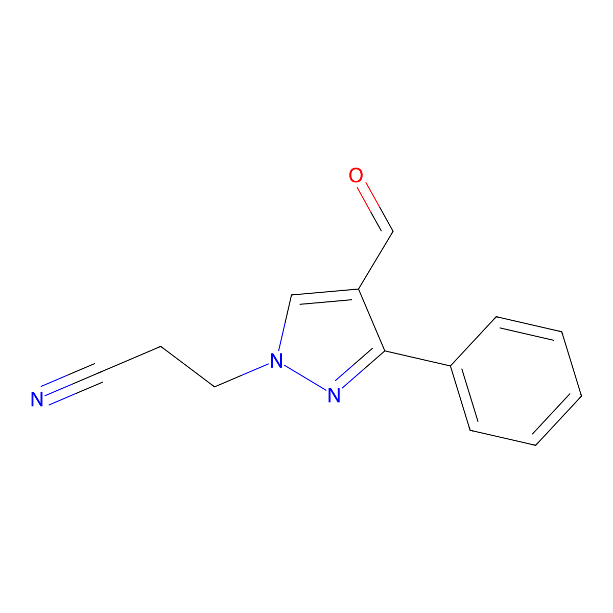 3-(4-formyl-3-phenyl-1H-pyrazol-1-yl)propanenitrile molecular structure, CAS 255710-82-8