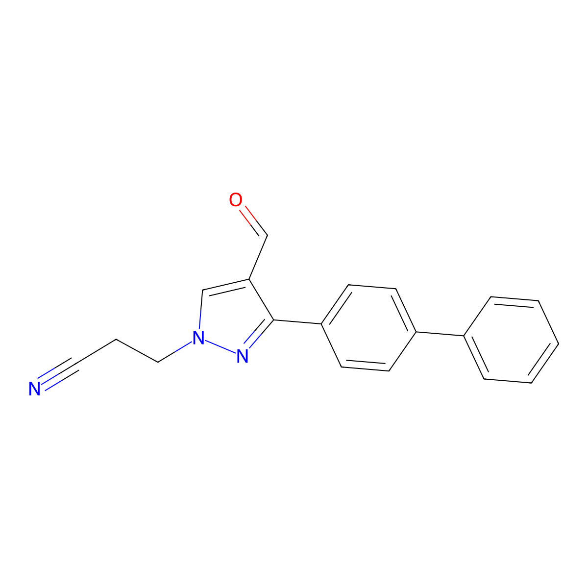 3-[4-Formyl-3-(4-phenylphenyl)pyrazol-1-yl]propanenitrile molecular structure, CAS 255710-86-2