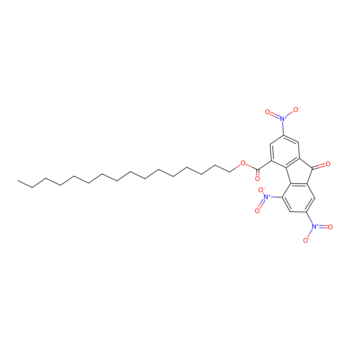 Hexadecyl 2,5,7-trinitro-9-oxofluorene-4-carboxylate molecular structure, CAS 255714-00-2