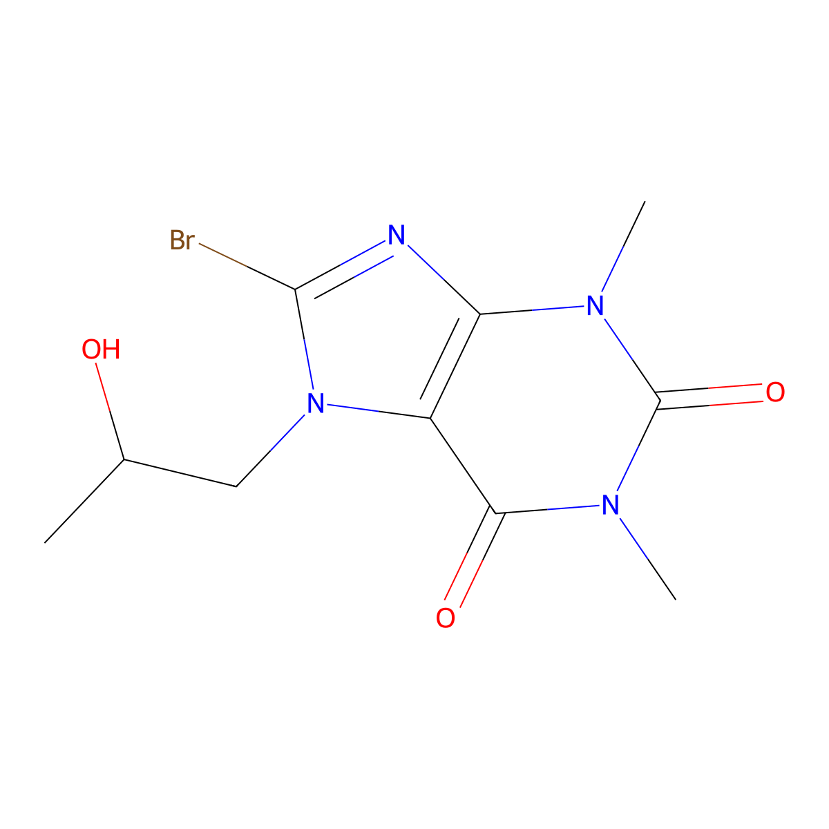8-bromo-7-(2-hydroxypropyl)-1,3-dimethyl-2,3,6,7-tetrahydro-1H-purine-2,6-dione molecular structure, CAS 255730-87-1
