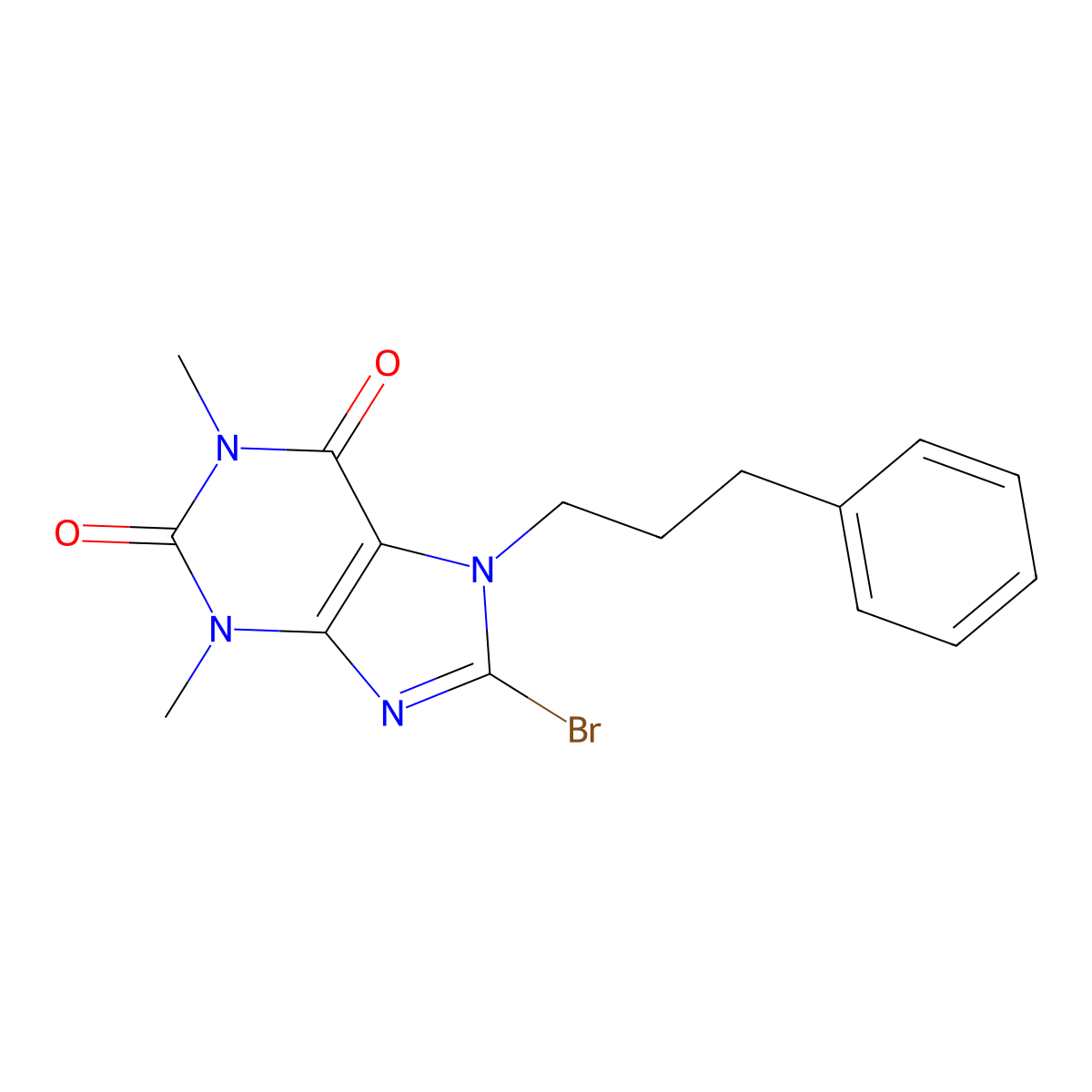 8-bromo-1,3-dimethyl-7-(3-phenylpropyl)-3,7-dihydro-1H-purine-2,6-dione molecular structure, CAS 255731-01-2