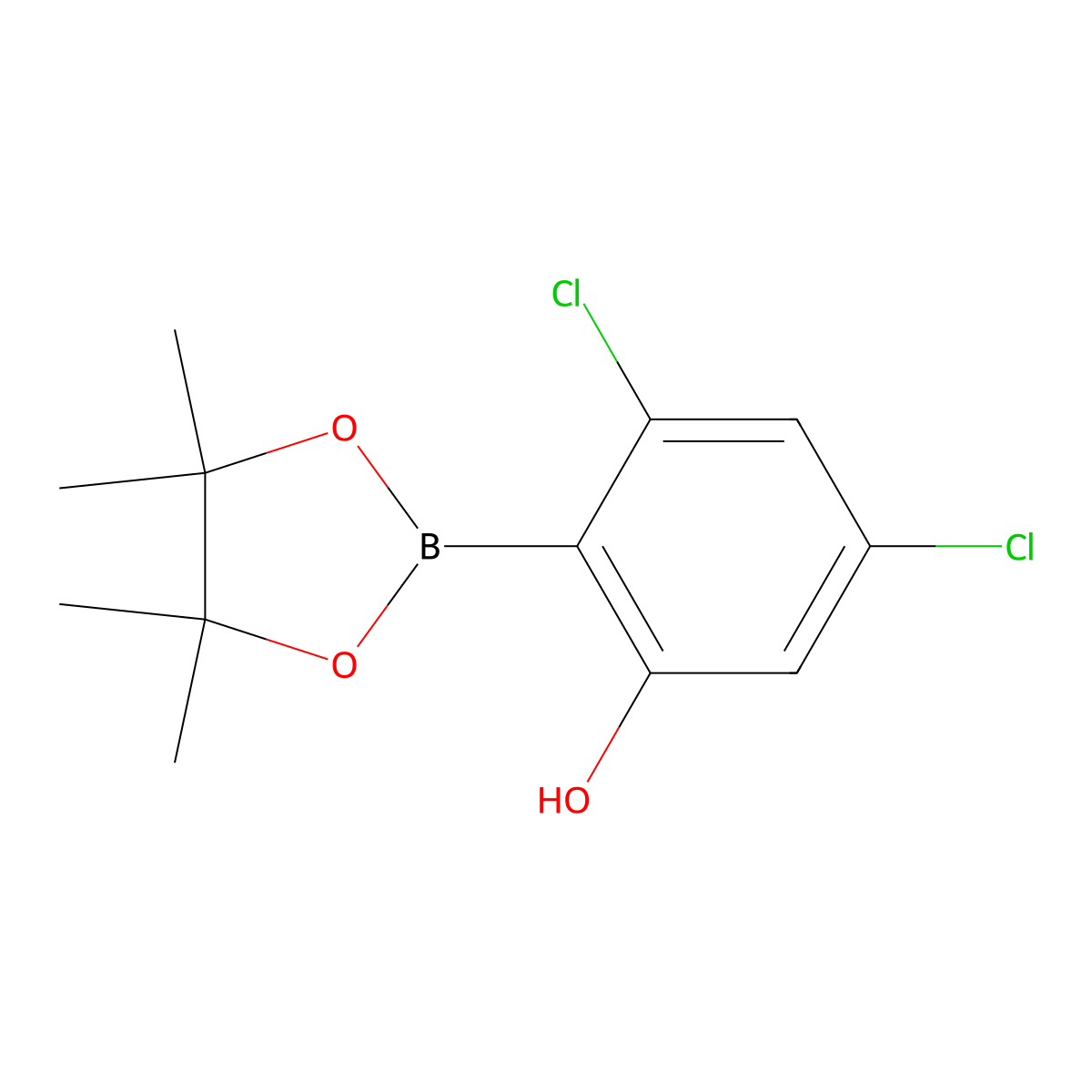 3,5-Dichloro-2-(4,4,5,5-tetramethyl-1,3,2-dioxaborolan-2-YL)phenol molecular structure, CAS 2557358-67-3