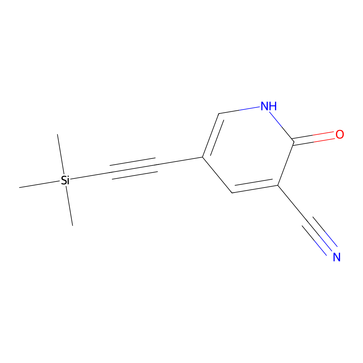 2-Oxo-5-((trimethylsilyl)ethynyl)-1,2-dihydropyridine-3-carbonitrile molecular structure, CAS 2557598-79-3