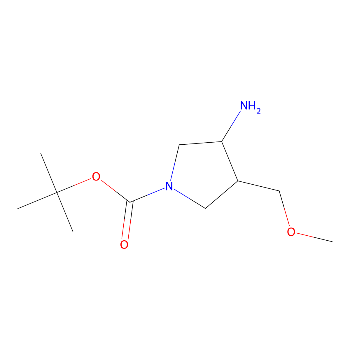 Tert-butyl trans-3-amino-4-(methoxymethyl)pyrrolidine-1-carboxylate molecular structure, CAS 2558179-05-6