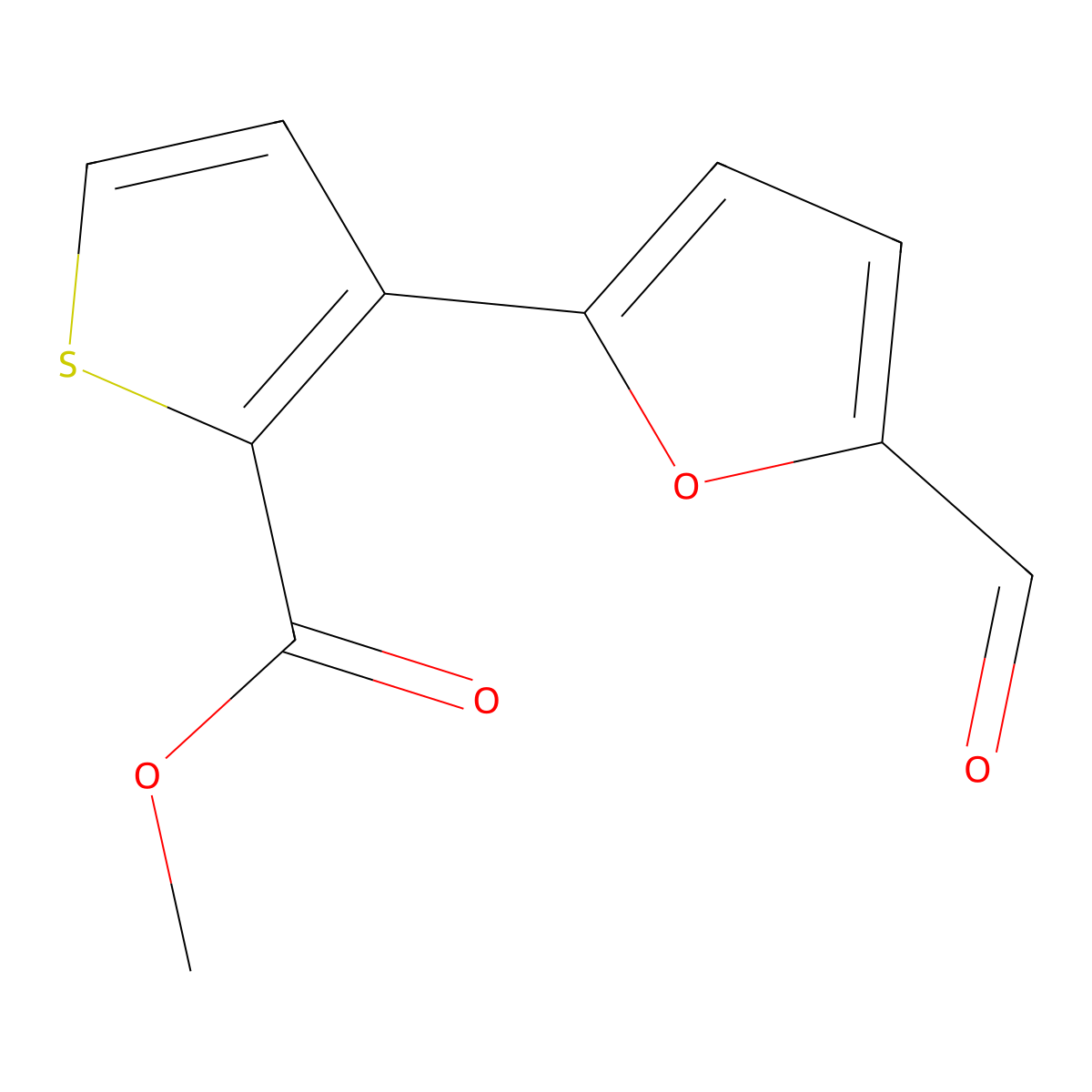 Methyl 3-(5-formylfuran-2-yl)thiophene-2-carboxylate molecular structure, CAS 255828-29-6