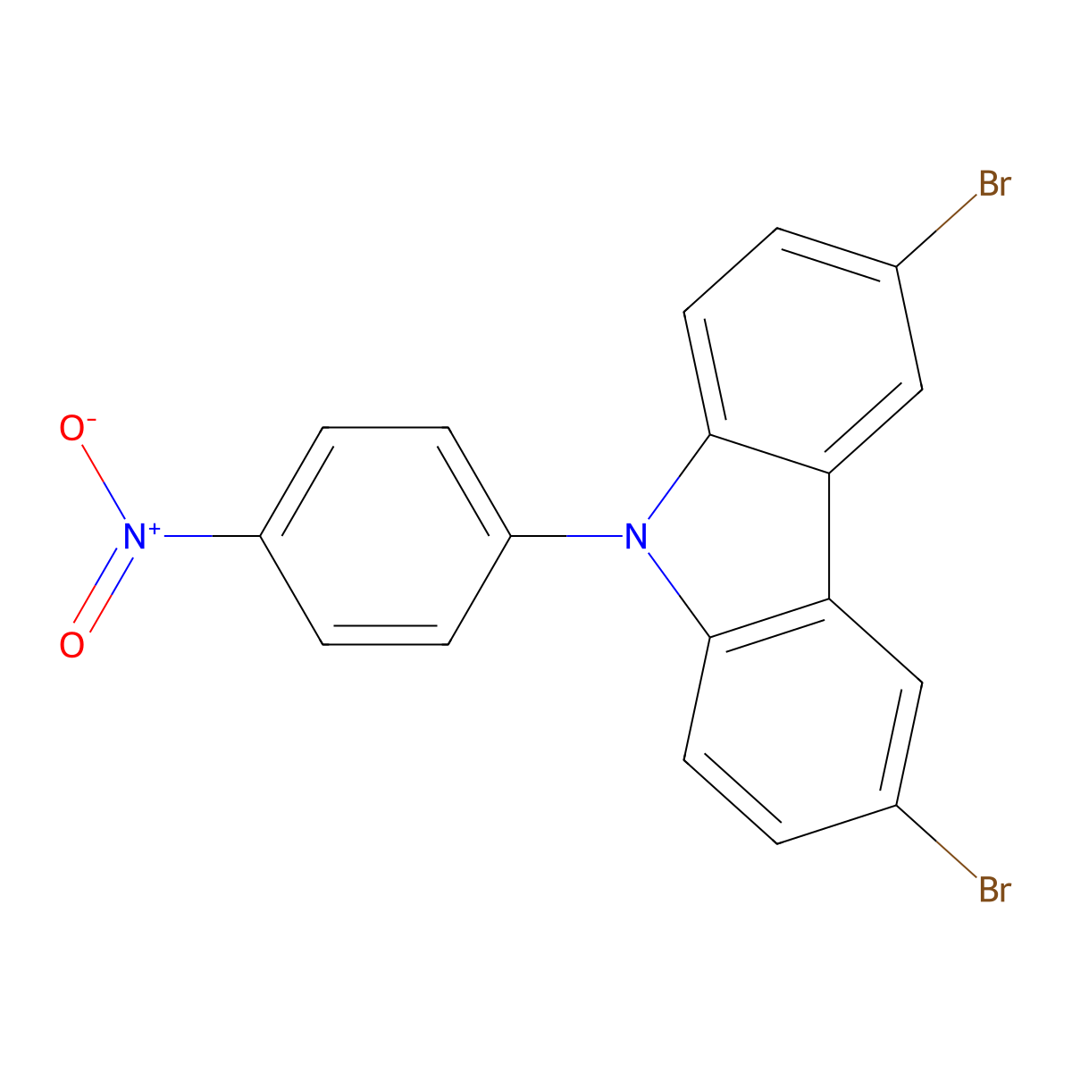 9H-Carbazole, 3,6-dibromo-9-(4-nitrophenyl)- molecular structure, CAS 255829-24-4