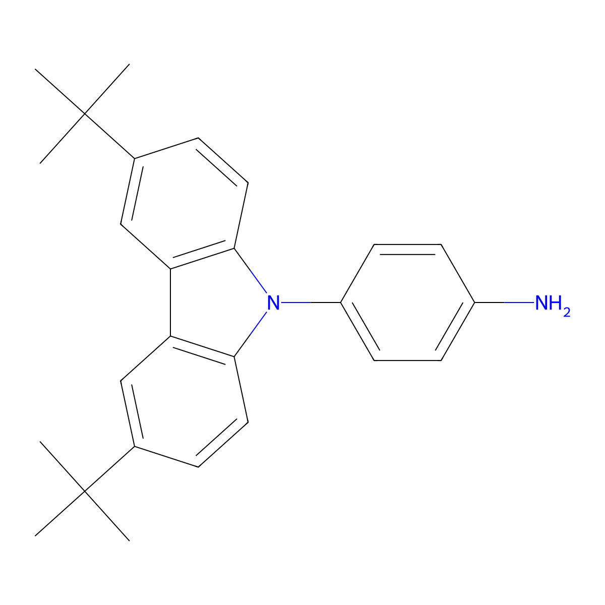4-(3,6-Di-tert-butyl-9H-carbazol-9-yl)aniline molecular structure, CAS 255829-30-2