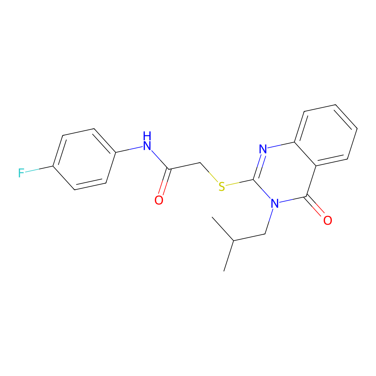 N-(4-fluorophenyl)-2-{[3-(2-methylpropyl)-4-oxo-3,4-dihydroquinazolin-2-yl]sulfanyl}acetamide molecular structure, CAS 255865-19-1