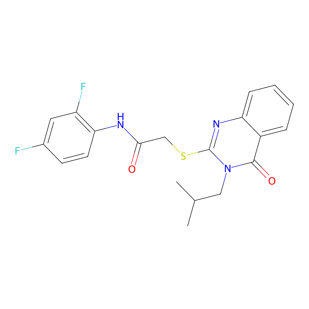 N-(2,4-difluorophenyl)-2-{[3-(2-methylpropyl)-4-oxo-3,4-dihydroquinazolin-2-yl]sulfanyl}acetamide molecular structure, CAS 255865-21-5
